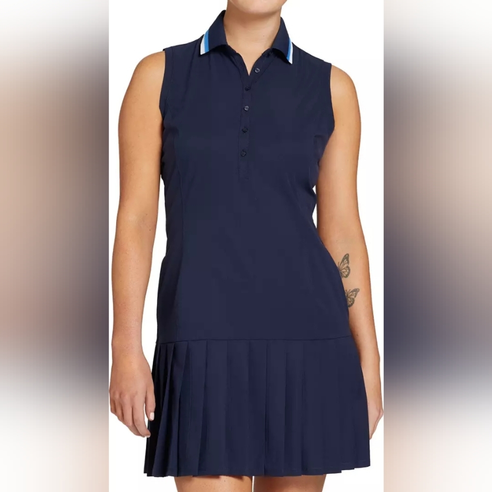 Lady Hagen Drop Waist Pleated Golf Dress Navy S
